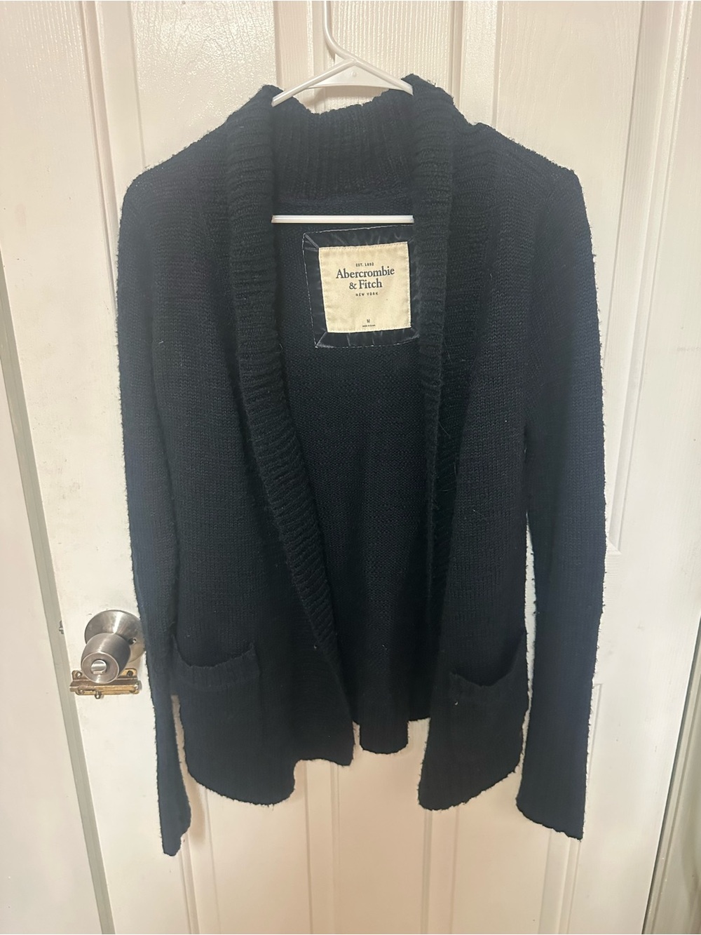 Abercrombie & Fitch Women's Navy Open-Front Shawl Cardigan Sweater